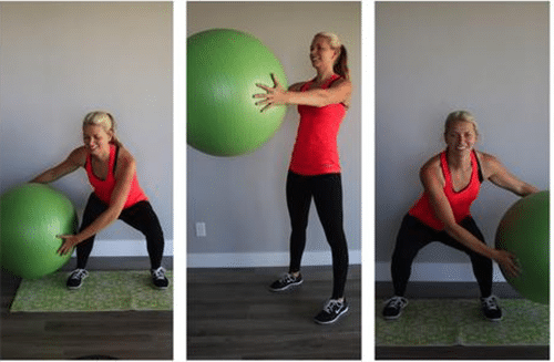Squats and rotations with a stability ball