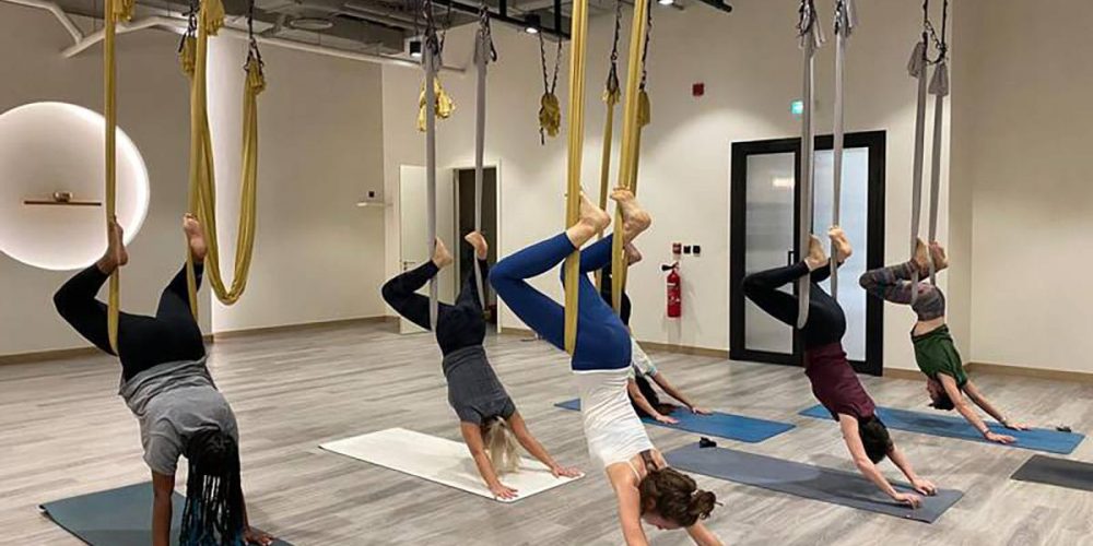 The aerial Yoga Class inspired by the Cirque du Soleil in Abu Dhabi
